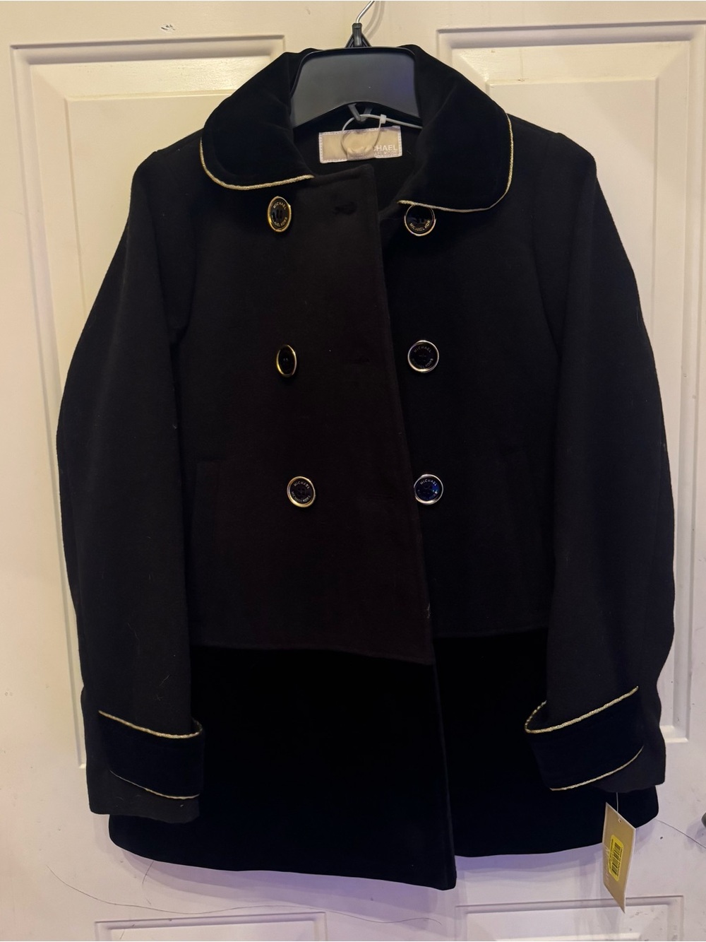 NWT Girls 10/12 Michael Kors Black Double-Breasted Peacoat with Gold Trim